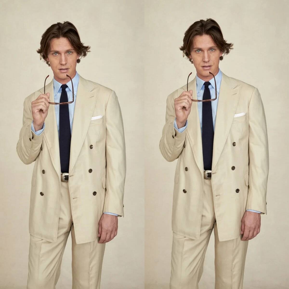Tailored Trouser Wide - بدلة رجالية من قطعتين بلون بيج،