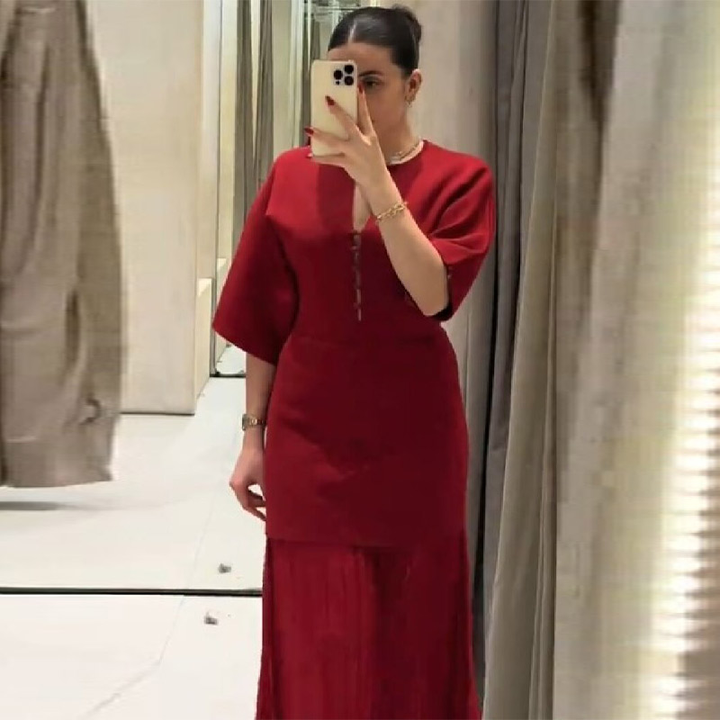 Women'S Formal Evening Wear Tops - فستان ماكسي أنيق للنساء بلون نبيذي