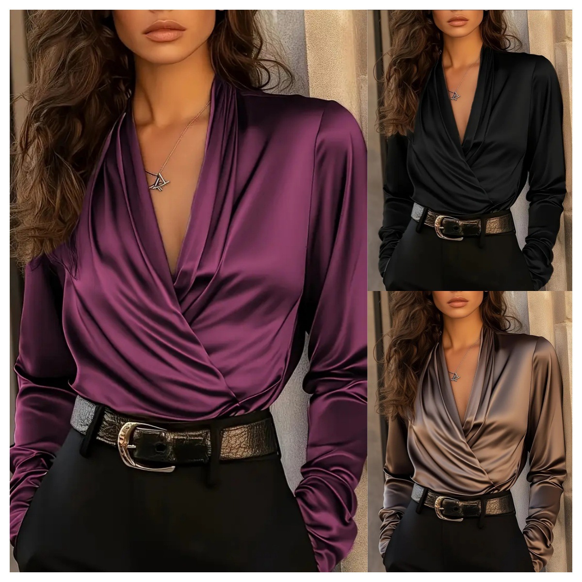 بلوزة نسائية من الساتان بياقة  - مراجعة Women'S Formal Evening Wear Tops وسعره