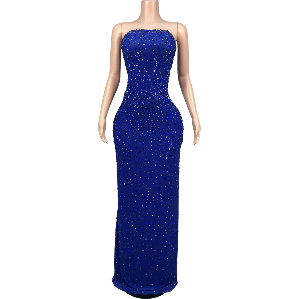 فستان سهرة أزرق لامع مرصع بالك - مراجعة Formal Wear Gowns For Women وسعره