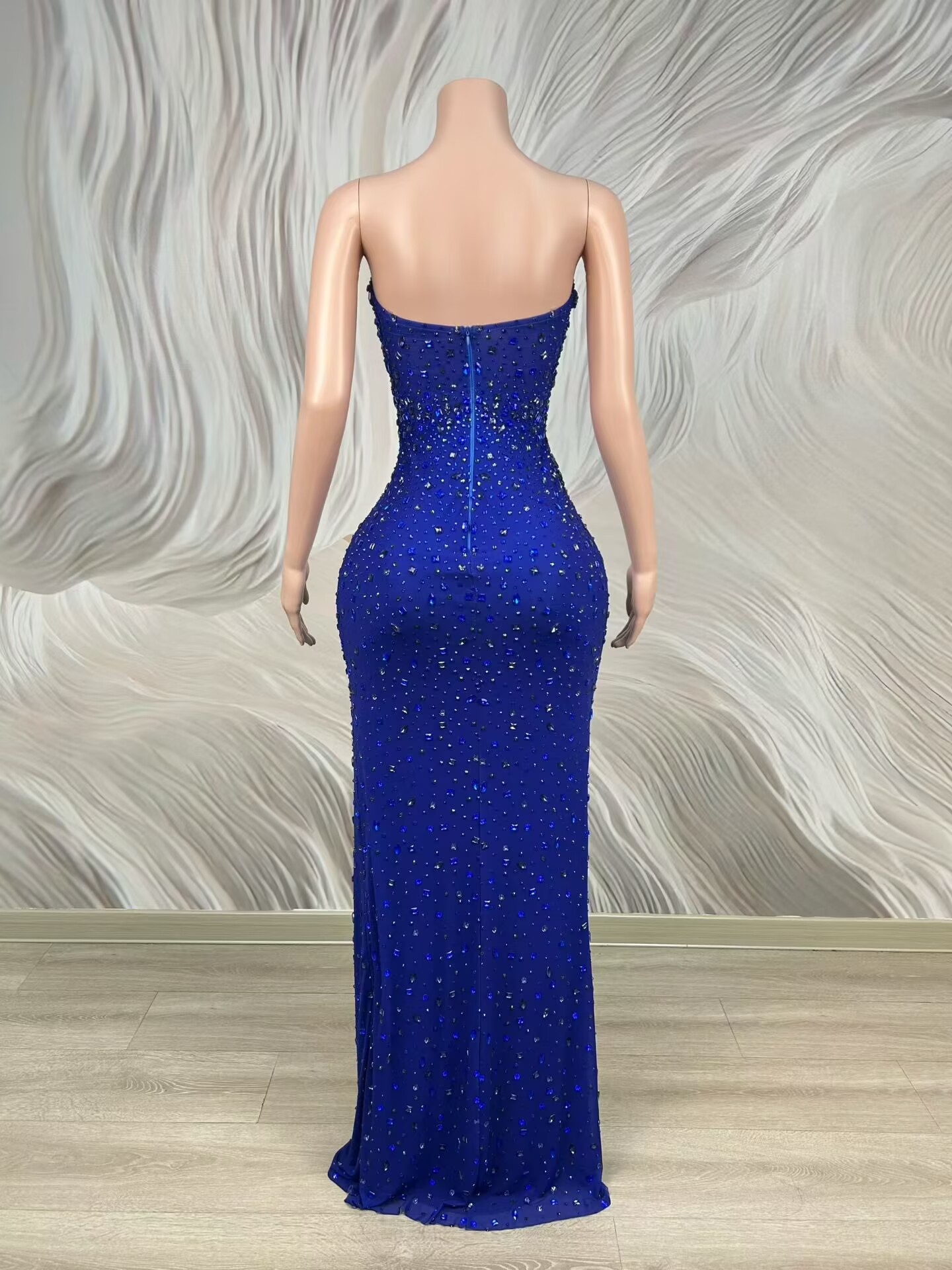 فستان سهرة أزرق لامع مرصع بالك - مراجعة Formal Wear Gowns For Women وسعره