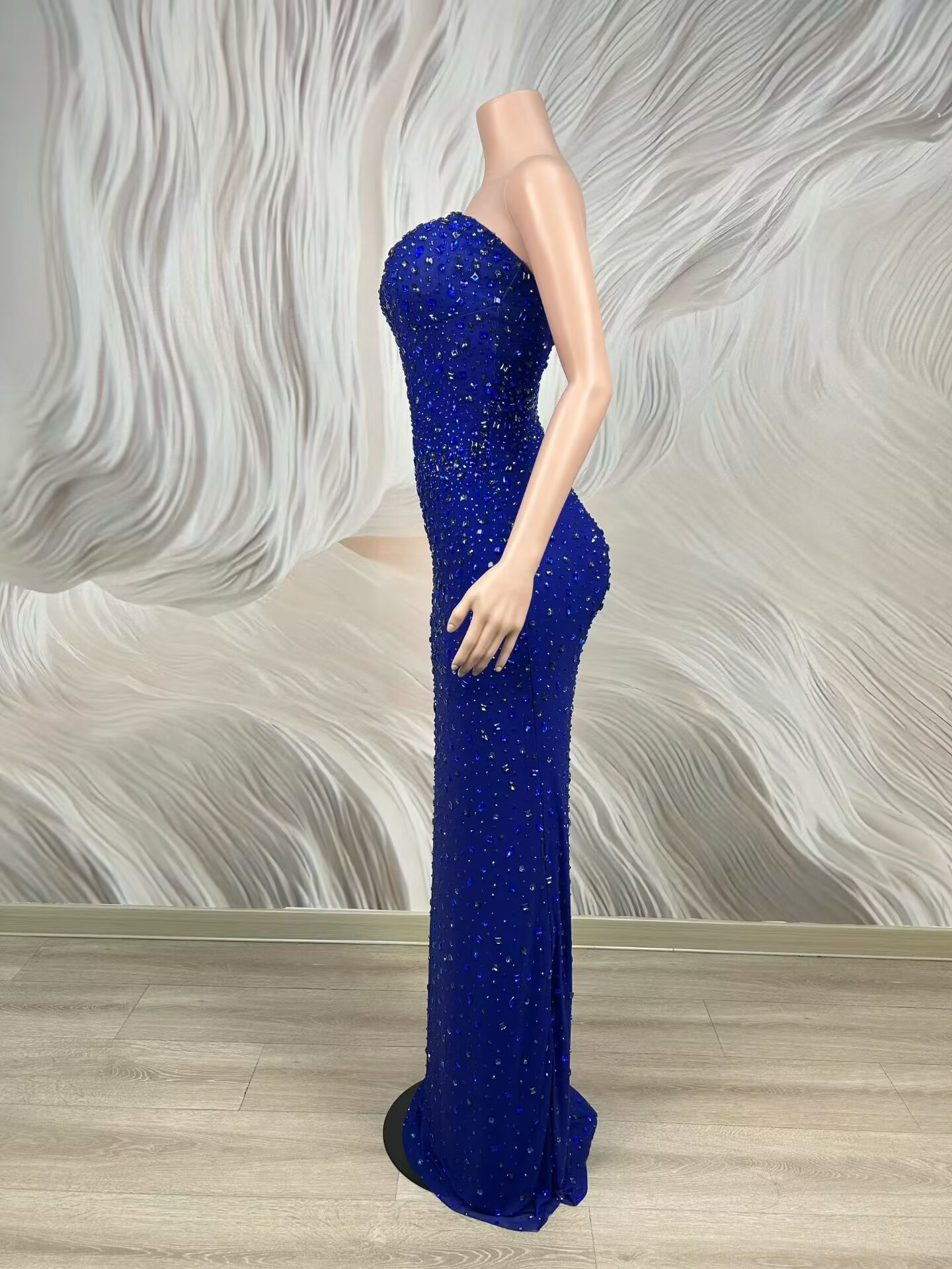 فستان سهرة أزرق لامع مرصع بالك - مراجعة Formal Wear Gowns For Women وسعره